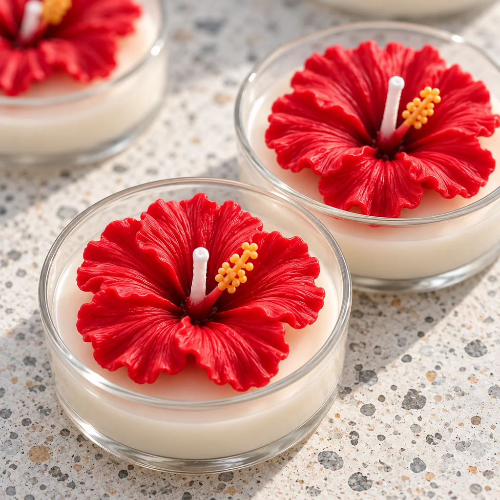 Hibiscus Flower Tealight Candles | Set of 6 | Festive Decorative Candles